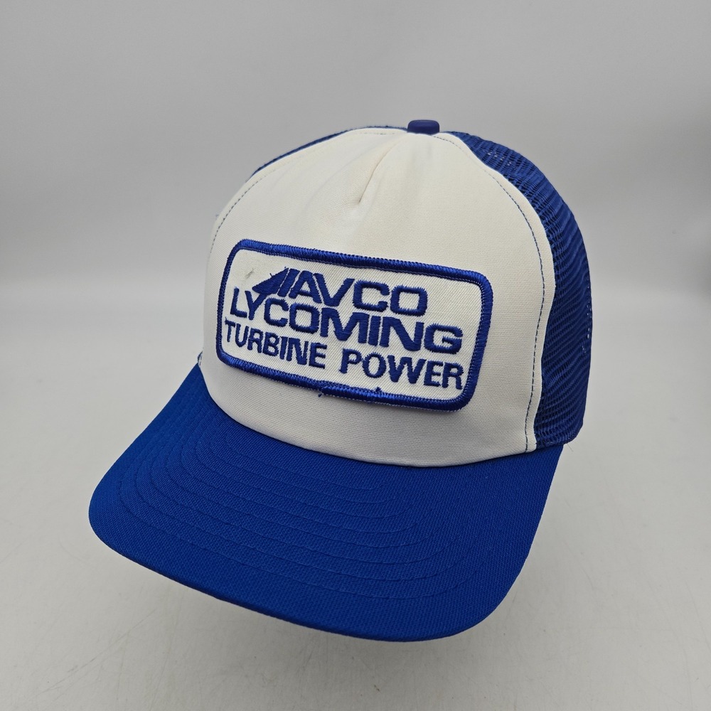 Vintage AVCO Lycoming Snapback Hat Cap Blue Turbine Power Engines Aviation Plane